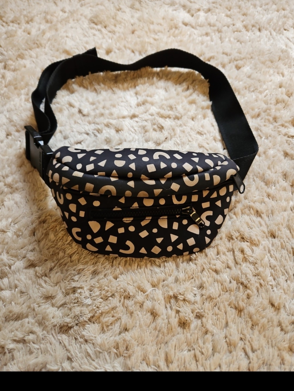 Dagne Dover Black Crossbody Waist Bag with Cream Abstract Print